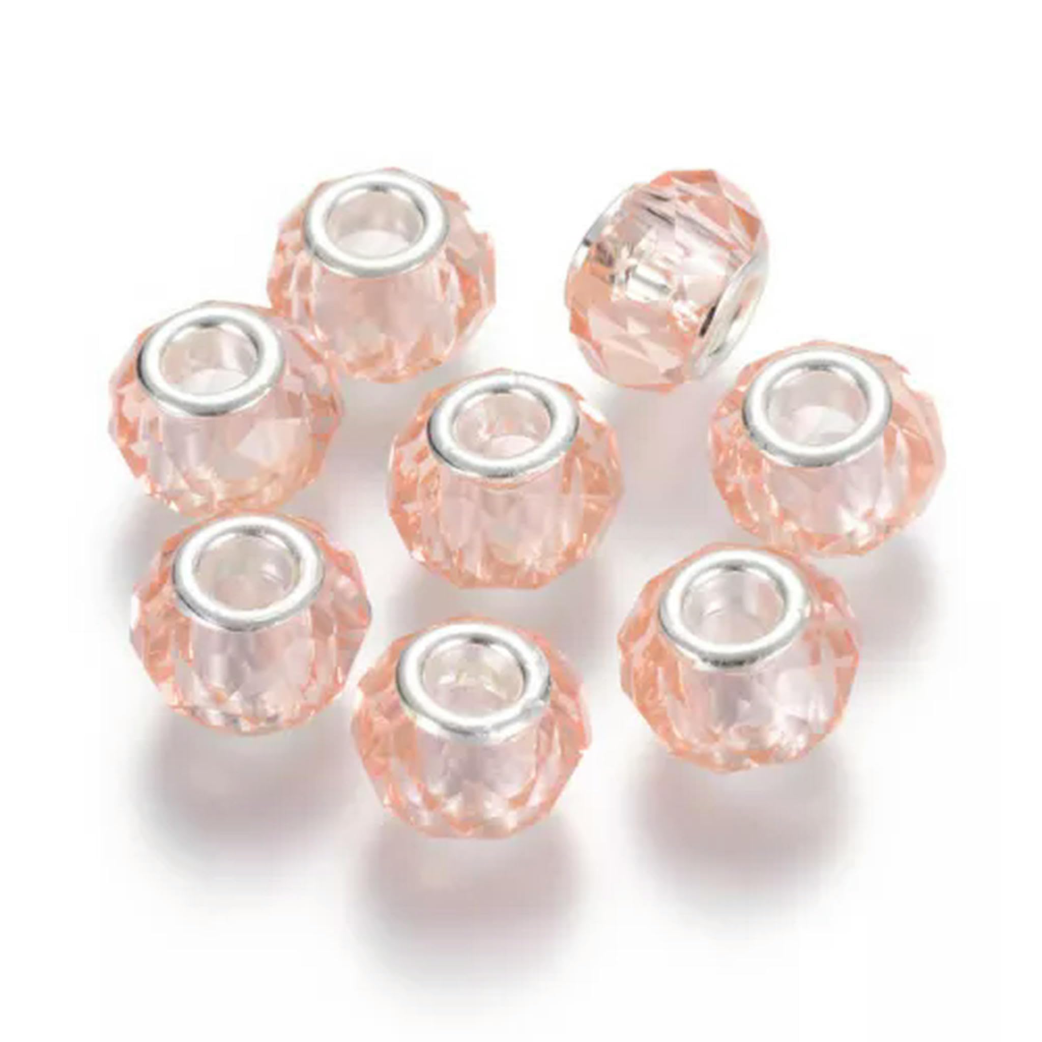 Koraliki z dużym otworem, Opakowanie 100 mosiężnych koralików z otworem 14x8 mm, wielokolorowe(LightSalmon)