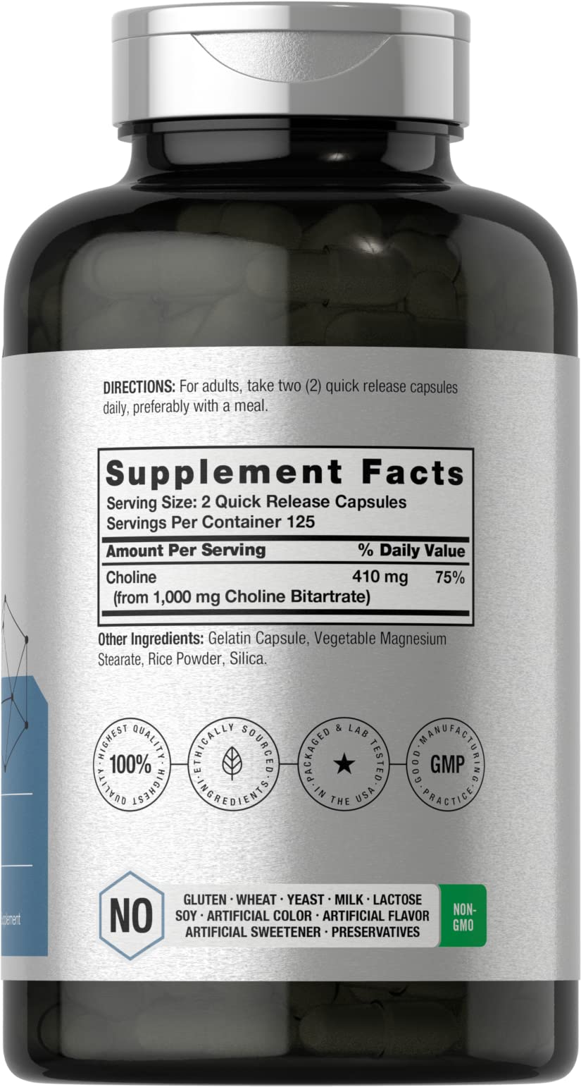 Horbaach Choline Bitartrate Supplement | 1000mg | 250 Capsules — Amazon image 2