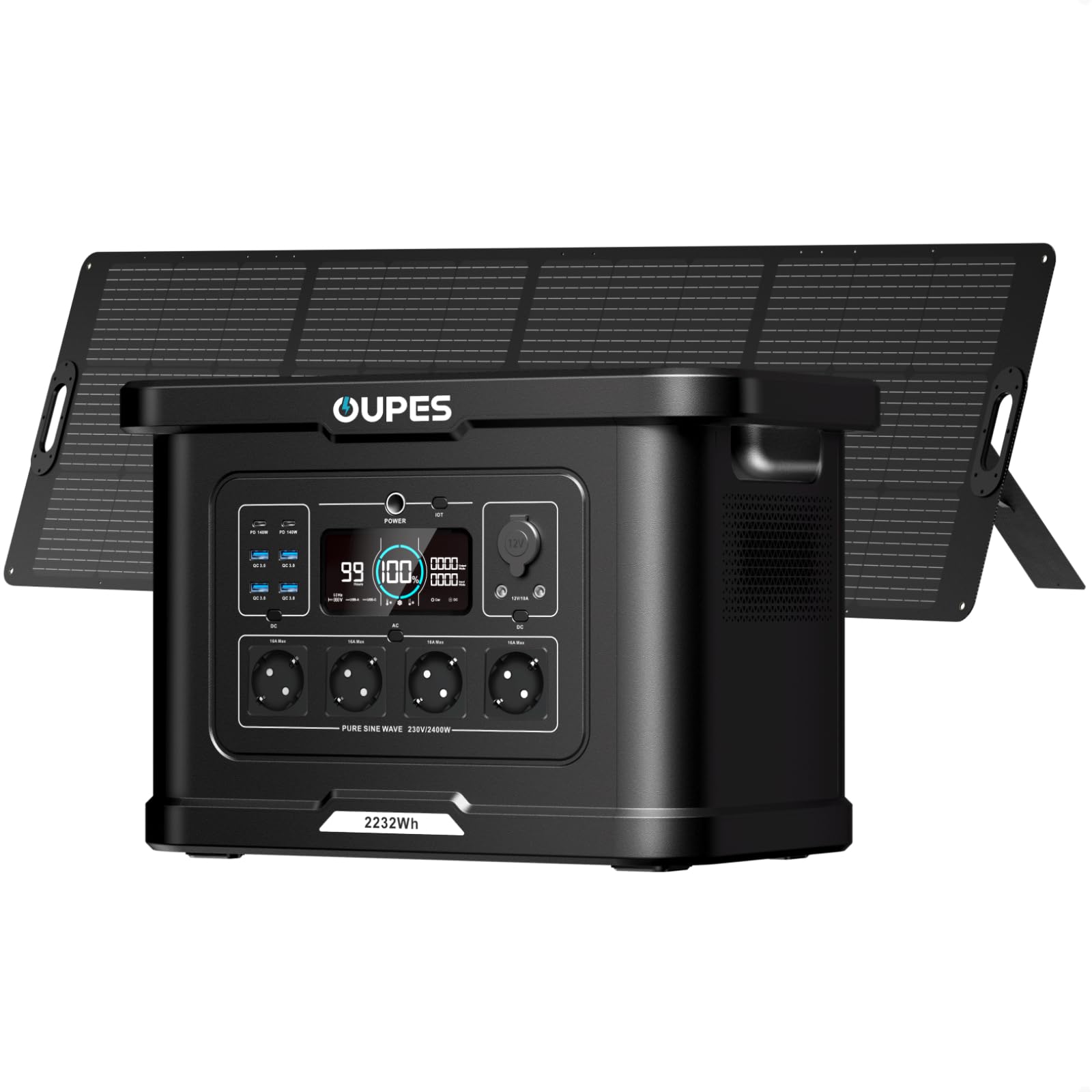 OUPES Exodus 2400 Tragbare Powerstation mit 240W Solarpanel, 2232Wh Solargenerator, 4 Steckdosen à 2400W(4500W Spitze), Schnellladung, USV-Funktion Mobiler Stromspeicher für Camping, Wohnmobil & Reise