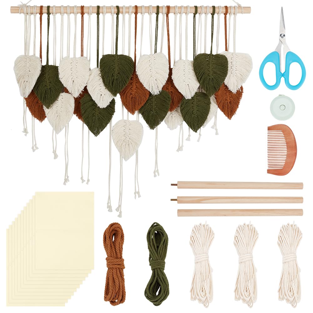 FREEBLOSS Kit Macramé Feuille Set Feuille Macramé Kit de Suspension Murale Macramé Feuille Macramé Feuille Délicates Kits de Macramé pour Débutants Tapisserie de Feuilles de Macramé