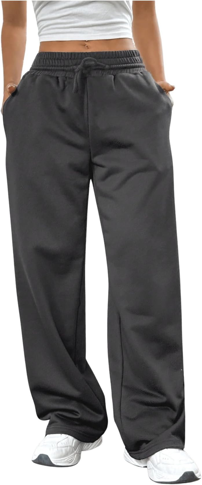 SOLY HUX Girl's Straight Wide Leg Sweatpants Casual High Waisted Baggy Joggers Track Pants Dark Grey 9Y
