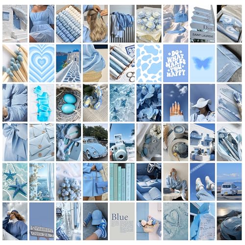 Image of MODERN GALLERY MART Pack of 54 Blue Aesthetic Wall Collage Kit Posters - 4 x 6 Inches Posters for Wall Decoration - Wall Art For Bedroom, Office, Living room, Dorm room - Glue Dots Included