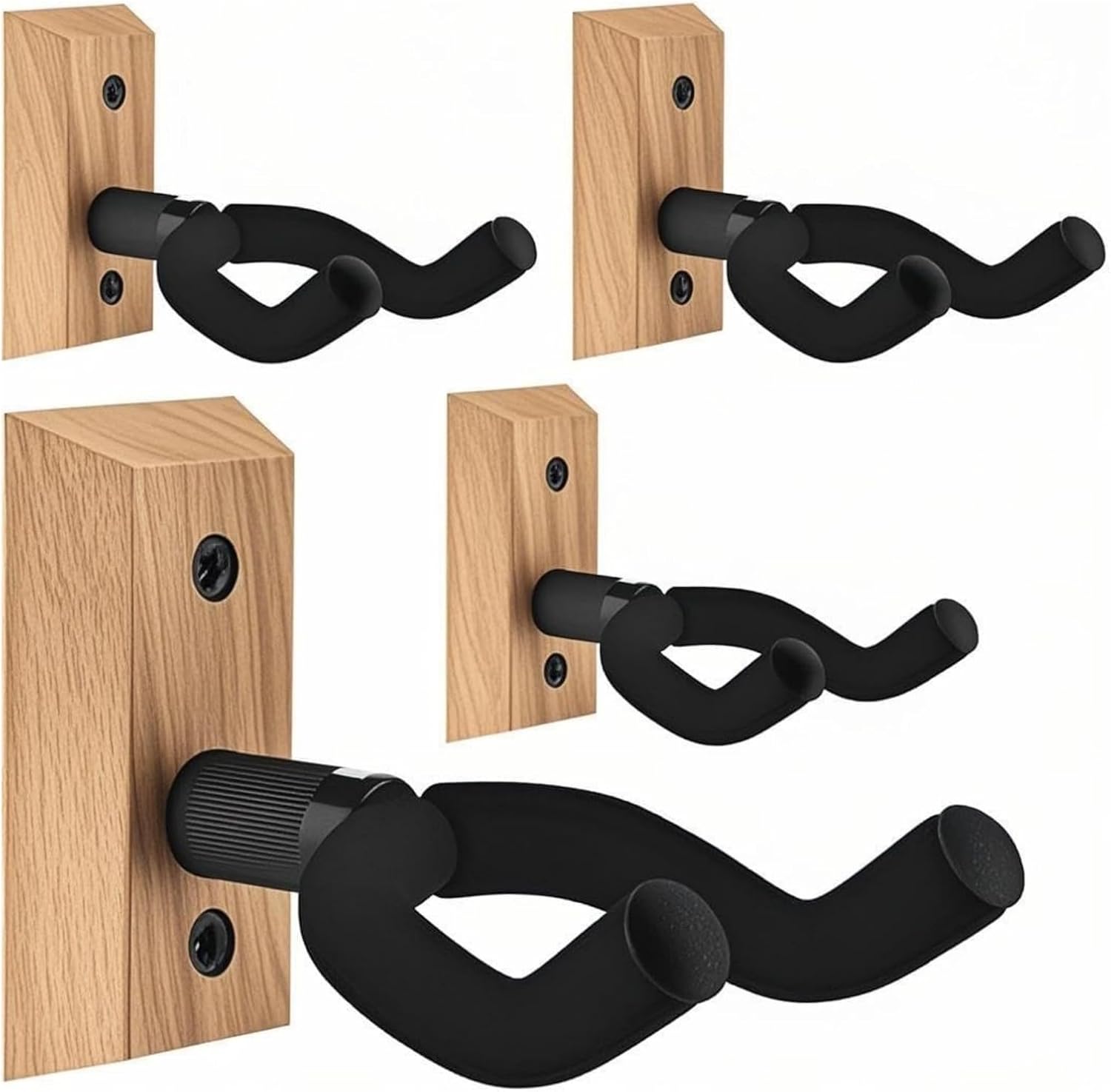 Guitar Wall Mount 4 Pack Guitar Hanger with Rotatable Soft Guitar Wall Hangers for All Size Guitars U-Shaped Guitar Hook for Acoustic, Electric Guitar, Ukulele, Bass (Beech Color)