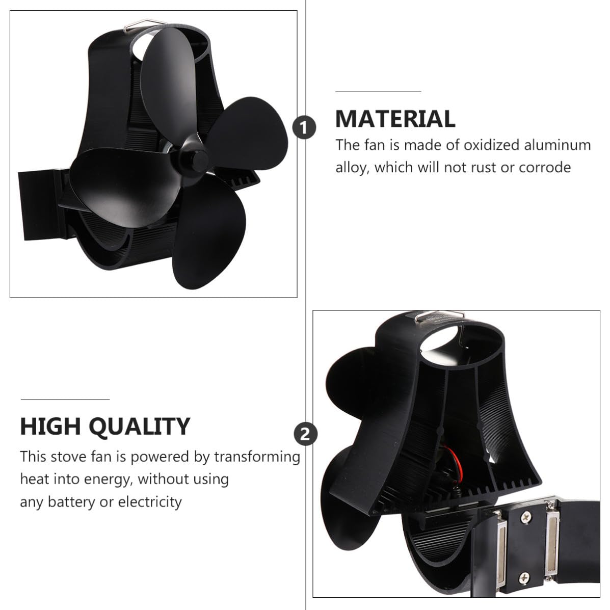 Ciieeo Ventilador de Chimenea Térmico de 4 Aspas, Aluminio Negro