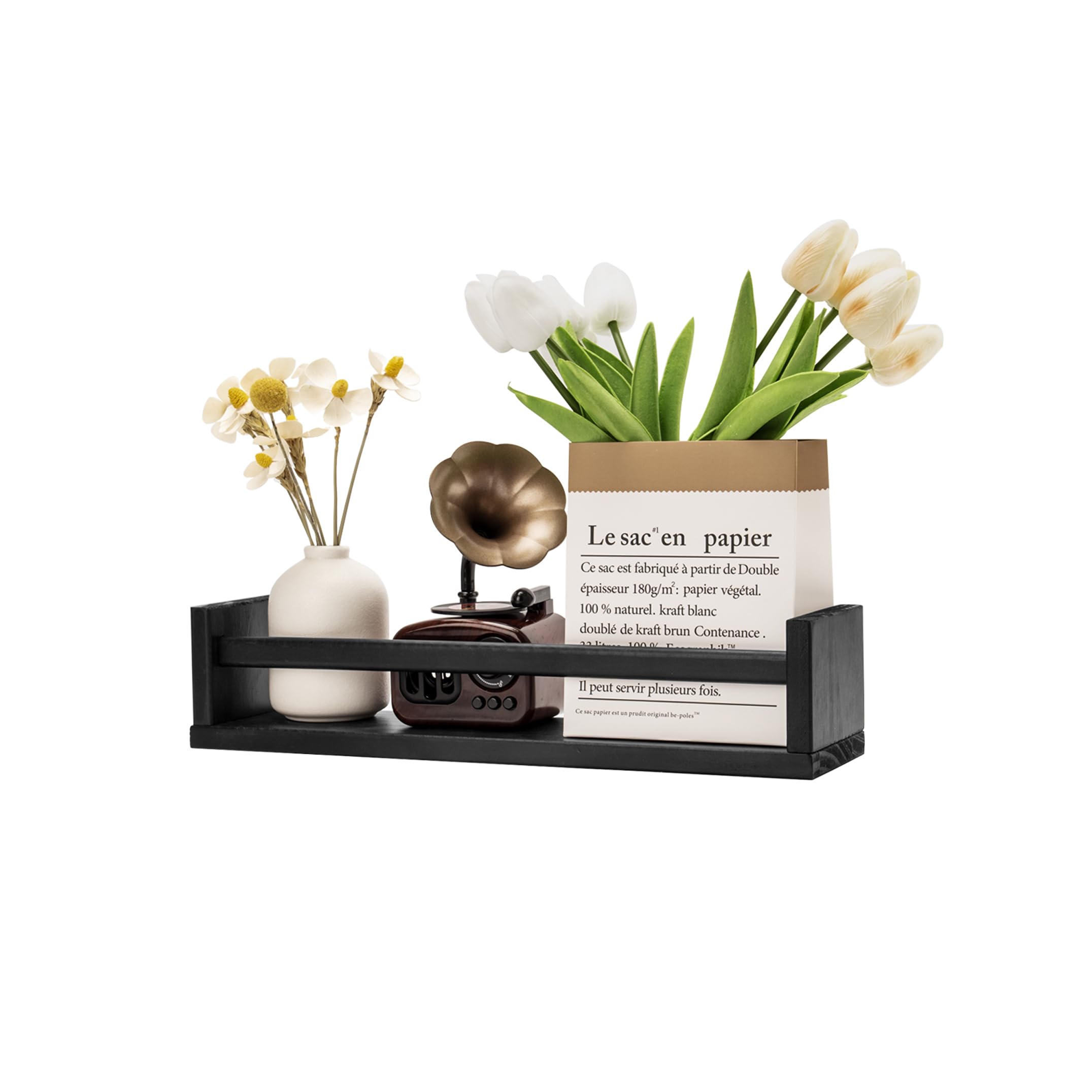 Gneric Floating Shelves for Wall, Black Nursery Book Shelves, 15.7 inch Kids Bookshelf, Wall Shelves for Living Room Bedroom Decor,Kitchen Spice Rack,Bathroom Storage Rack(1 Pack)