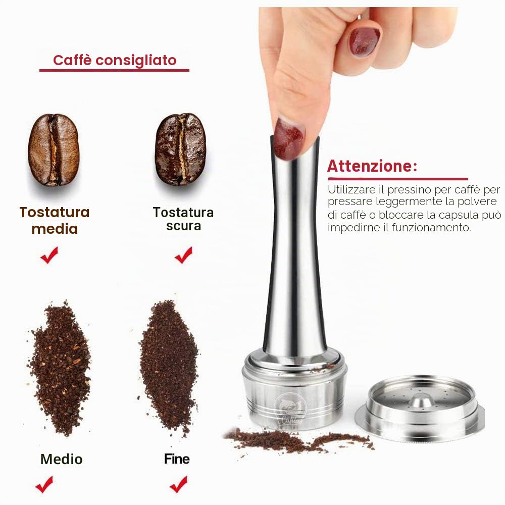 Riutilizzabile Capsula Compatibile con Illy,Capsula Ricaricabile caffè per ILLY,Capsule filtrante di Inossidabile per Macchina ILLY X9 X 8 X7.1 Y5 Y3 Y1.1 (capsule+tamper)