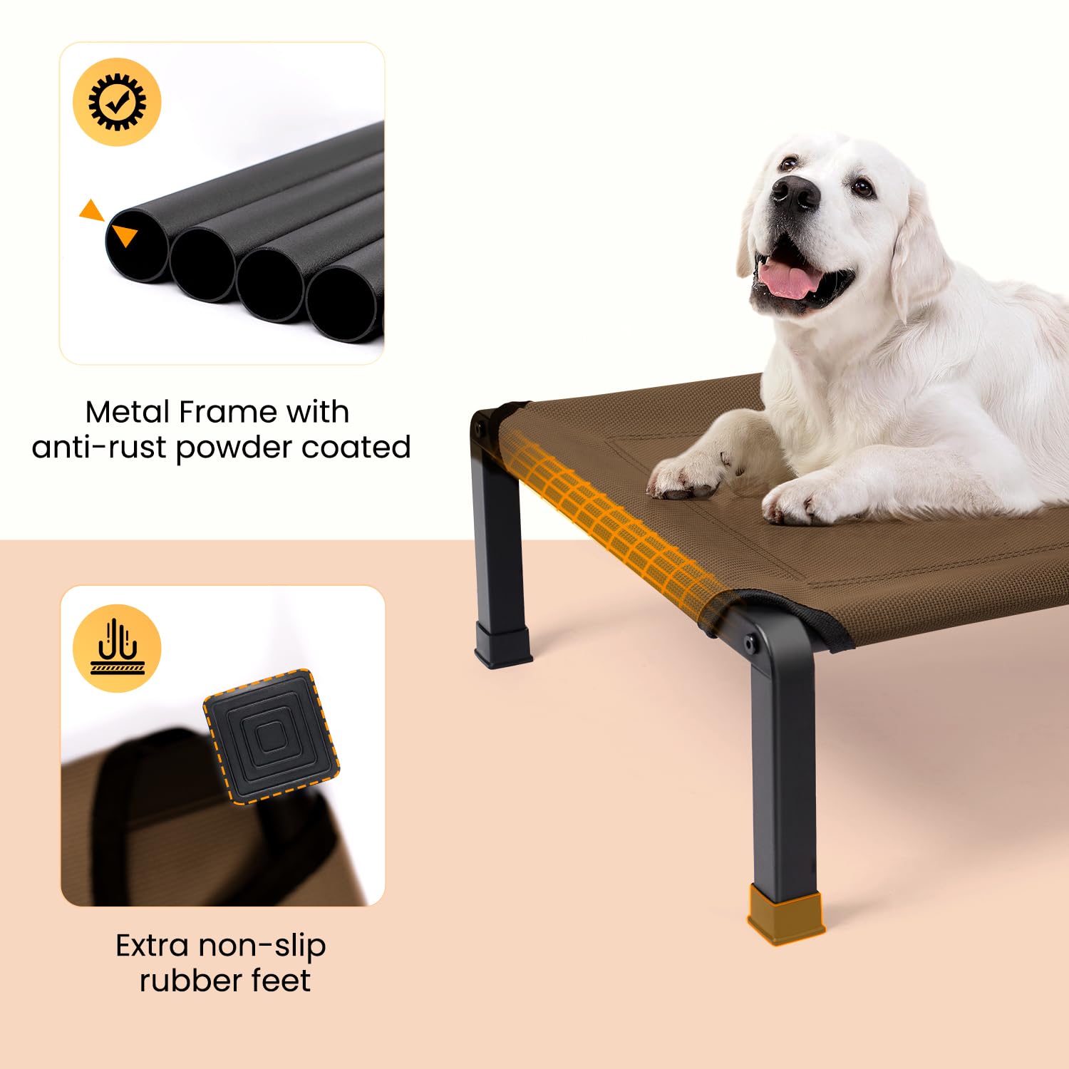 Heeyoo Elevated Dog Bed, Cooling Raised Pet Cot with Chew Proof Mesh Fabric and Steel Frame, Portable Dog Cot Bed with No-Slip Rubber Feet for Outdoor Indoor Use - image 5