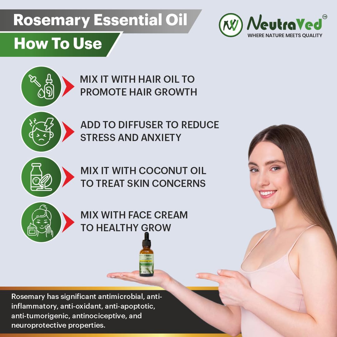 NeutraVed Rosemary Combo Pack - 15ml Rosemary Essential Oil + 100g Rosemery Leaves + Spray Bottle + Wooden Neem Comb + Comb Applicator | Hair Nourishment & Scalp Care Kit | 100% Pure & Natural - Image 4 thumbnail