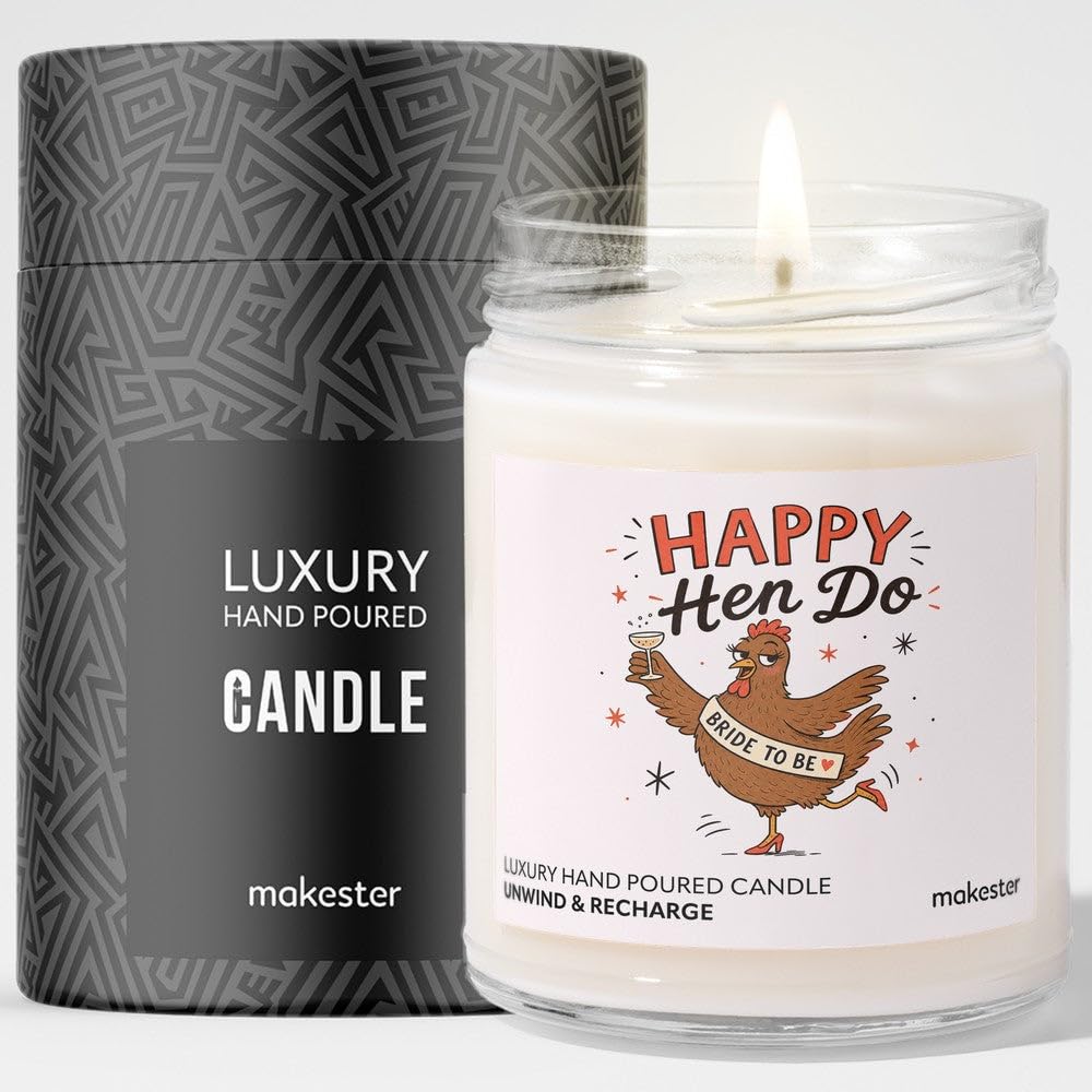 Gift for Bride Hen Party - Luxury Soy Wax Candle - Vanilla, Jasmine, Sugared Almond - Makester