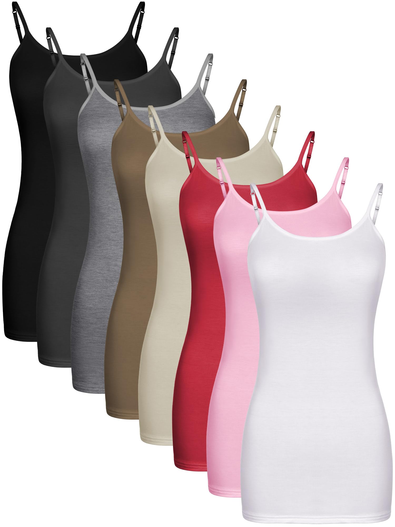 8 Pack Long Tank Tops for Women, Long Camisoles Workout Tops Adjustable Spaghetti Strap Women's Camis Undershirts