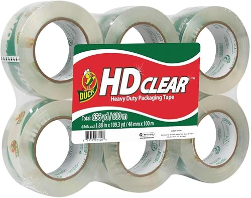 Miniatura 2 de Duck Cinta de embalaje transparente HD de marca transparente hasta el núcleo 1.88 pulgadas x 43 yardas (transparente)  paquete de 2 + con dispensador