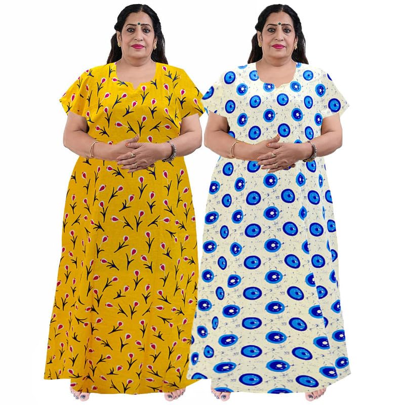 Women Casual Floral Printed Multicolor Night Wear Gown/Free Size Nighty/Cotton Nighty Pack of 2_Jumbo-NT6-picture-16