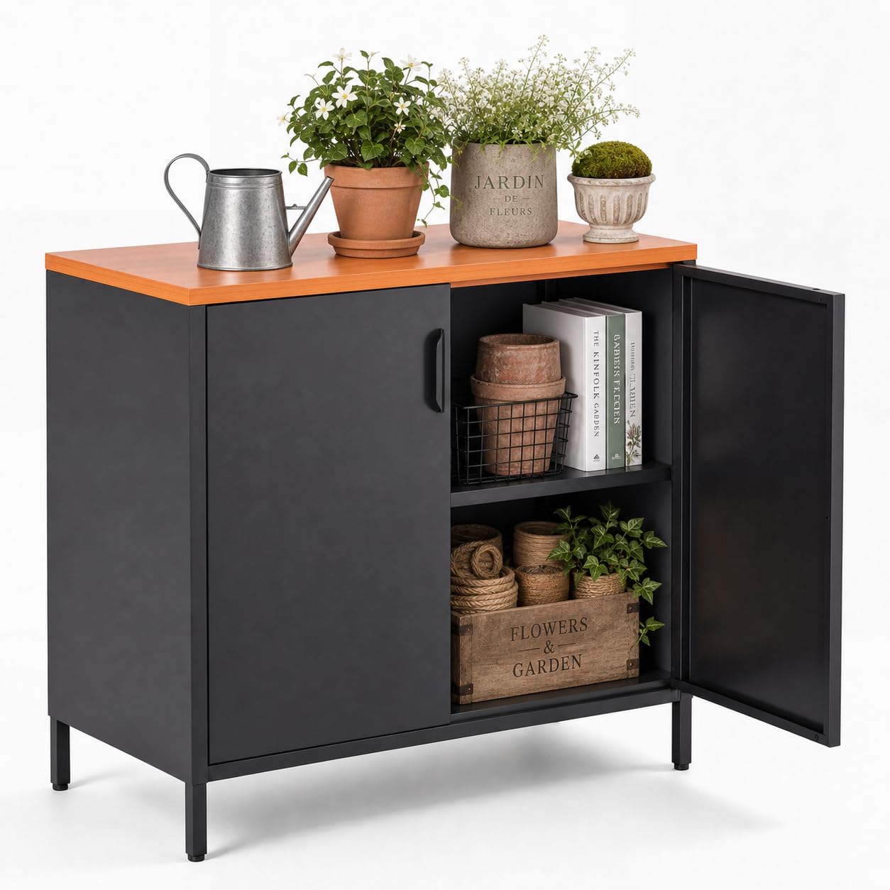 Metallschrank Kleiner Schrank Aufbewahrungsschrank Sideboard Vorratsschrank Werkzeugschrank Flurschrank Balkonschrank Gartenschrank Küchenschrank Verstellbarer Einlegeboden 40T x 80B x 76H cm, Schwarz