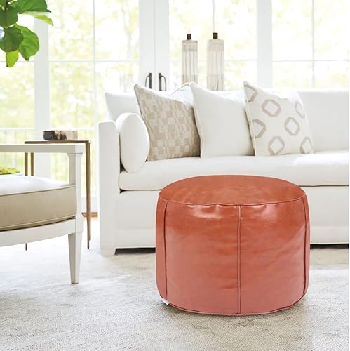 Miniatura 13 de Puf otomano hecho a mano de piel sintética sin relleno, solución de almacenamiento y asiento de suelo, taburete redondo de 14 x 20 pulgadas, Negro