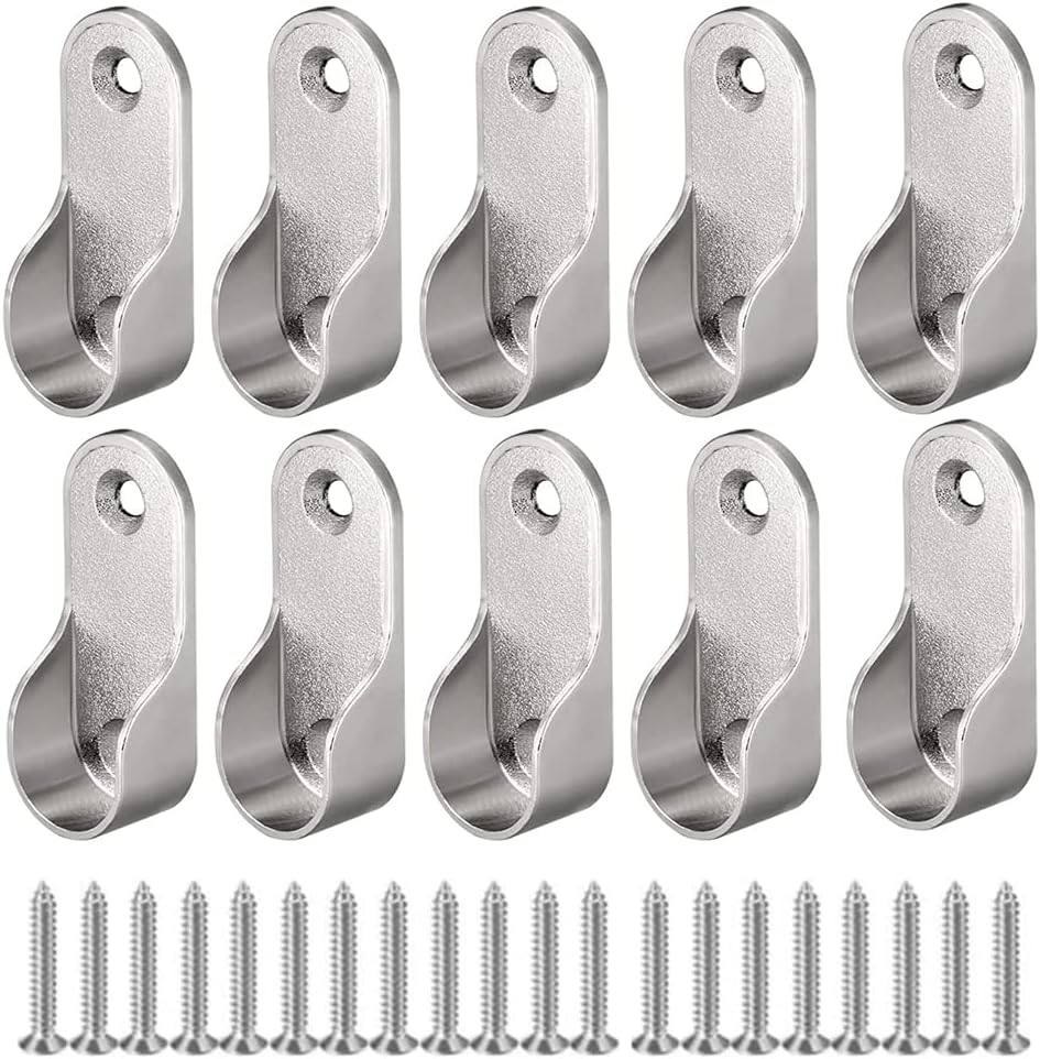BYHLYH 10 Pcs Zinc Alloy Oval Wardrobe Hanging Rail Hanger Standard Tube Support Socket Fitting Round Bracket Stainless Steel Closet Rod Brackets