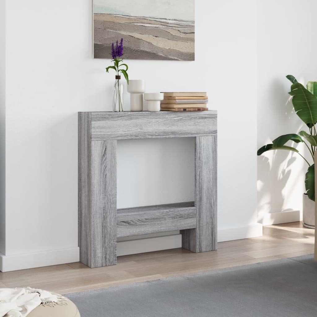 Sonoma - Borde de chimenea gris de madera 81 x 18 x 82 cm para chimeneas eléctricas, accesorios para chimenea con estante, compacto y fácil de limpiar, ideal para salón y protección contra