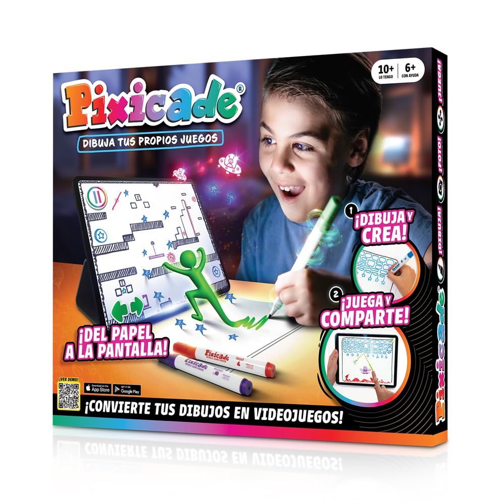 PIXICADE — zamień swój rysunek w grę wideo w 30 sekund | Zestaw kreatywny dla dzieci + aplikacja | Łatwo, edukacyjna i zabawna