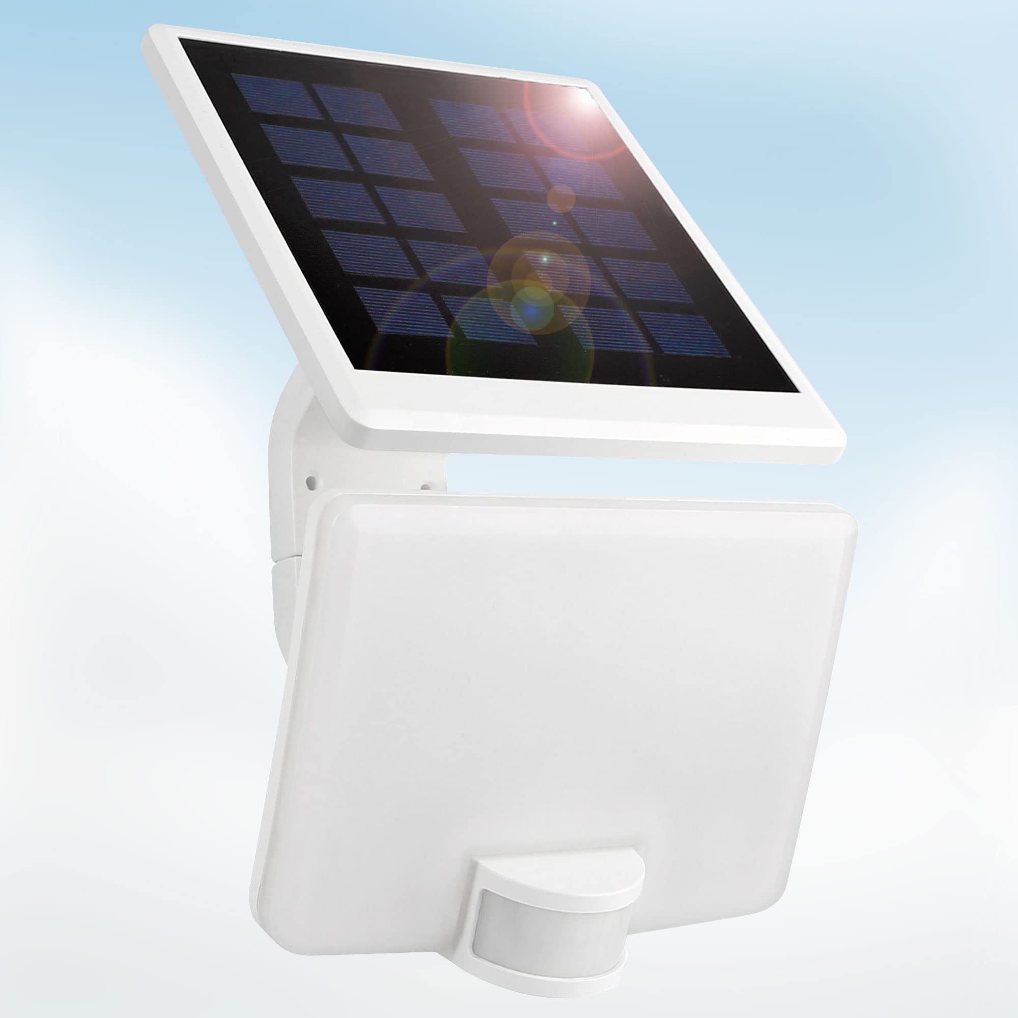 max K O M F O R T LED Solar Fluter Außenwandleuchte mit Bewegungsmelder 10W Akku Baterrie Außenstrahler Wandleuchte Solarlampe SOLEX-WH