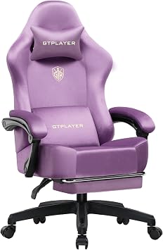 GTPLAYER Fabric Gaming Chair, Ergonomic Computer Chair with Footrest and Lumbar Support Height Adjustable Home Office with 360 -Swivel Seat and Headrest Light Purple