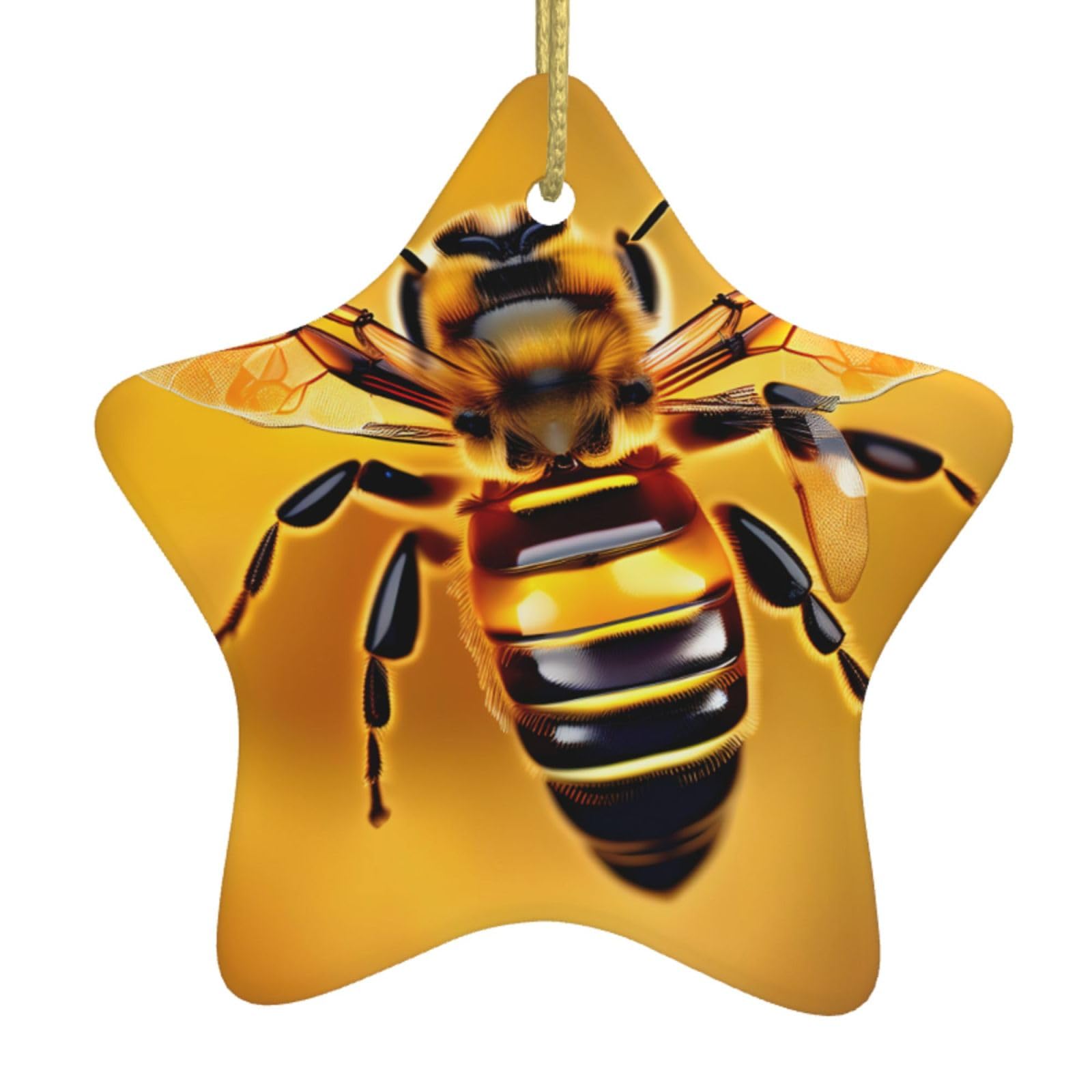 Honey-Bee Print Christmas Ornaments, Ceramic Hanging Ornament, Round Shape Decorations