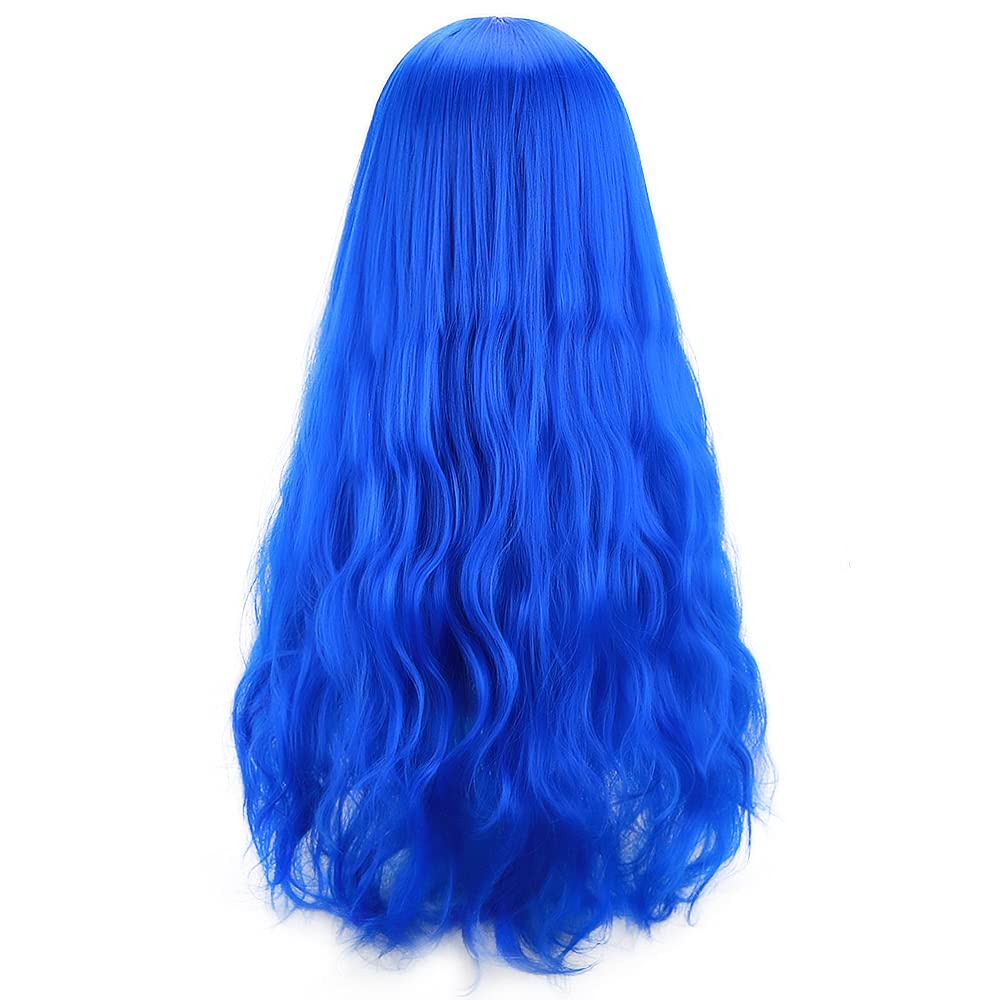 STYLER Long  Synthetic Wig with Bangs - Natural Long Wavy Cosplay Wigs for Women Halloween Christmas 30" (White): Blue