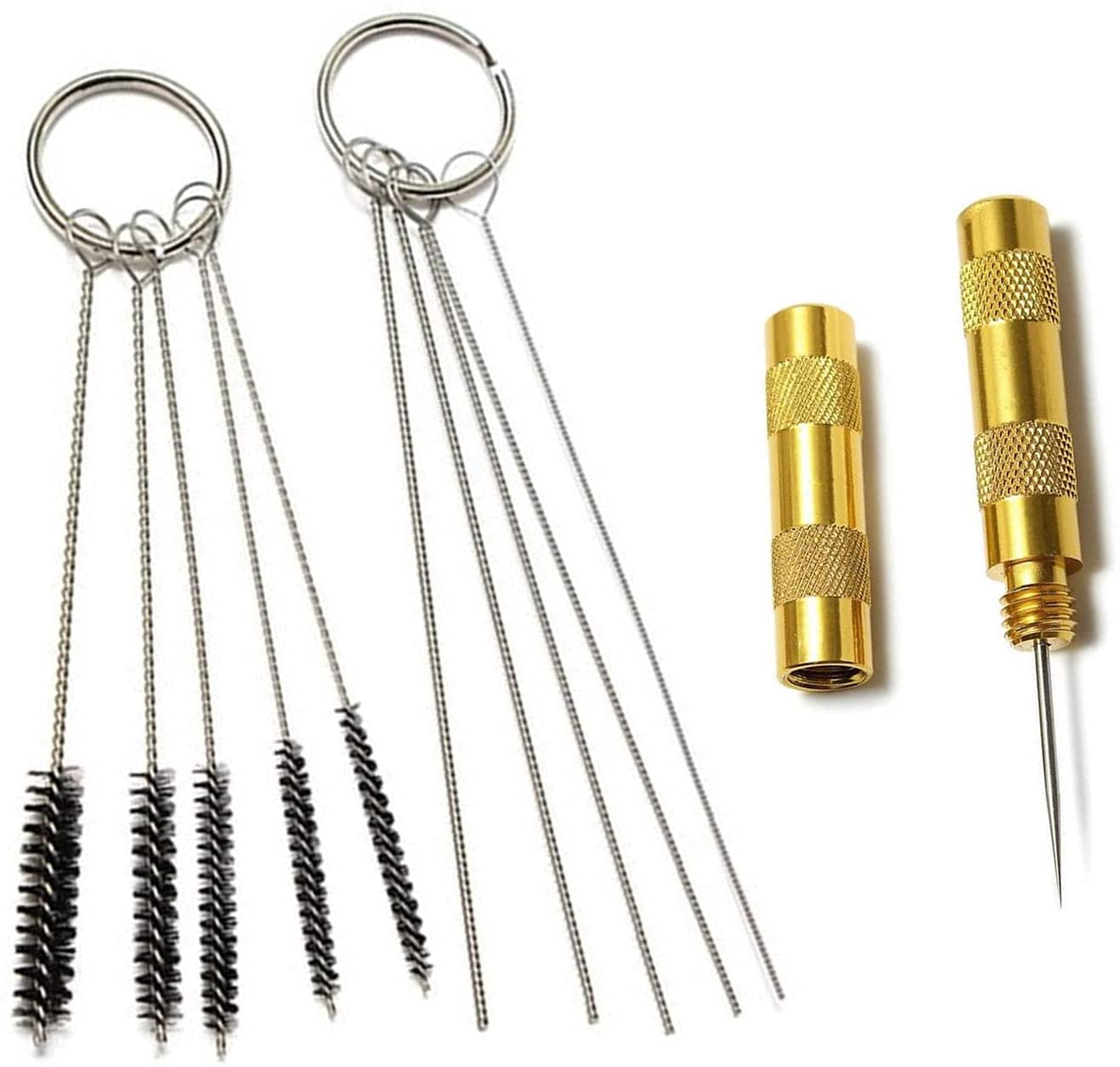 11Pcs Airbrush Spray Cleaning Repair Tools Kits - 1Pcs Wash Needle, 5Pcs Cleaning Needles, 5Pcs Cleaning Brushes for Body Painting Tattoo Airbrush Gun Nozzle Cleaner Tools (Gold)