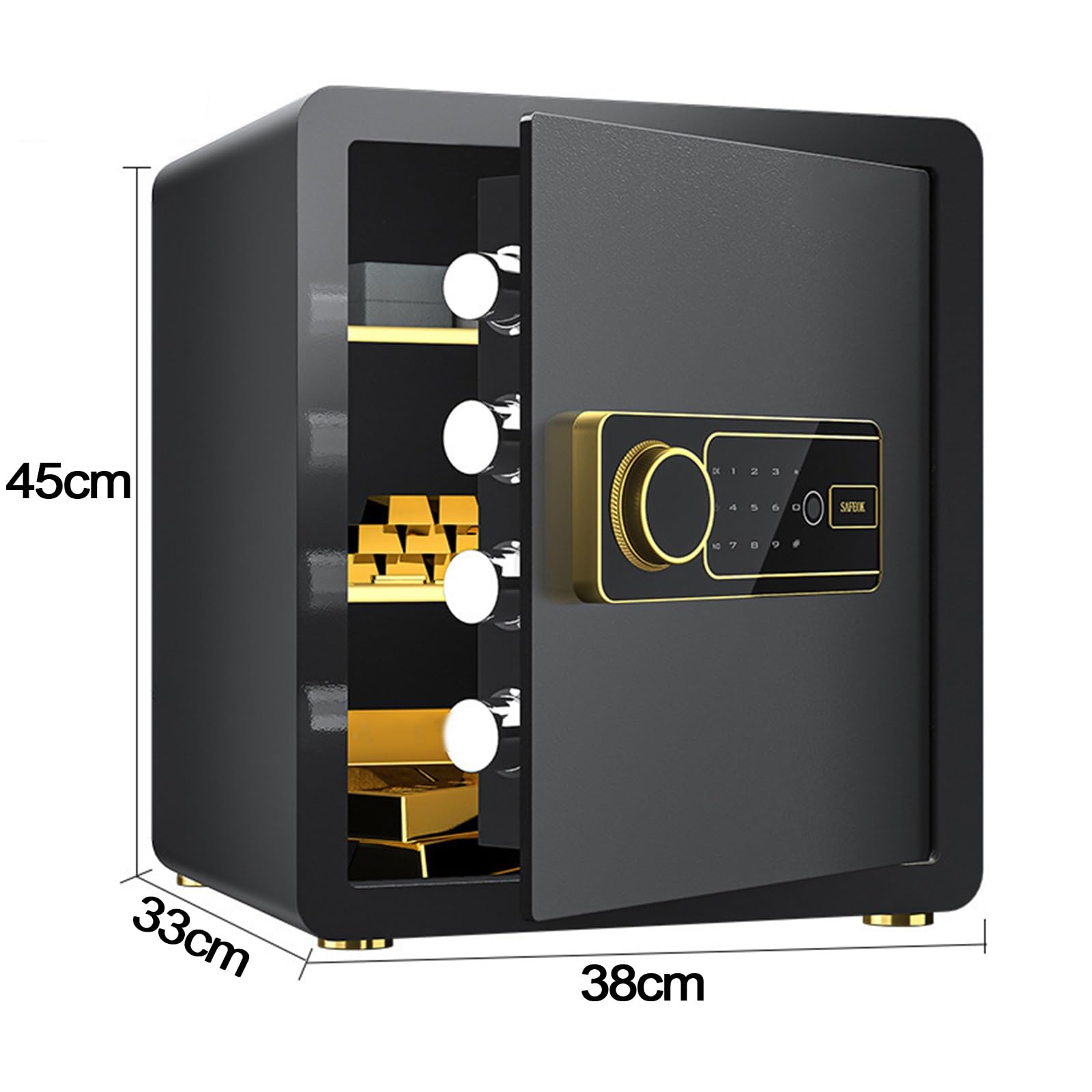 Cassaforte Piccola con Impronta Digitale Ignifugo Cassaforte Interamente In Acciaio con Touchscreen Intelligente Doppio Allarme Intelligente Safe per La Casa, L'hotel e L'ufficio(Black,38x45x33cm)
