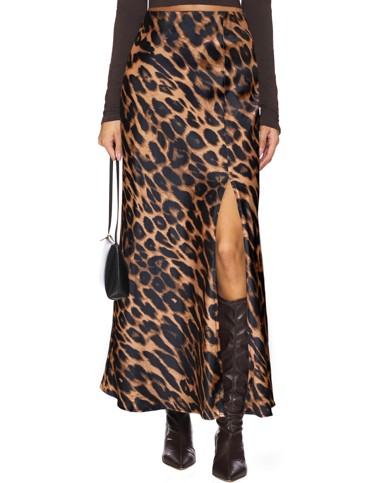 Amy Babe Leopard Satin Maxi Skirt