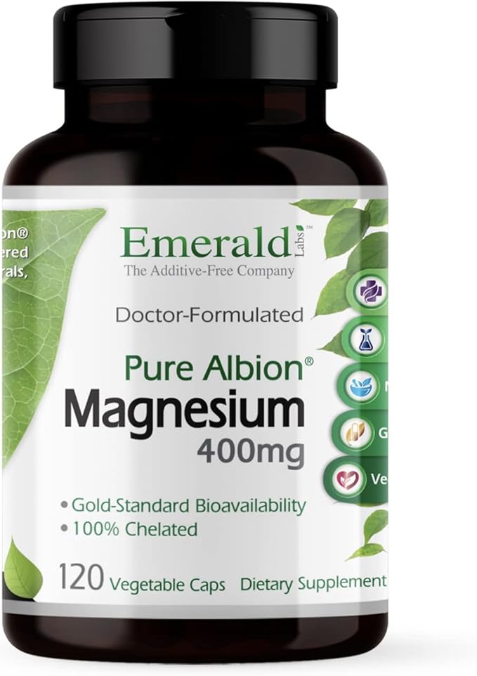 Esmeralda Labs Magnésio 400 mg (Albion puro) Gold Standard Bioavailable 120 cápsulas vegetais
