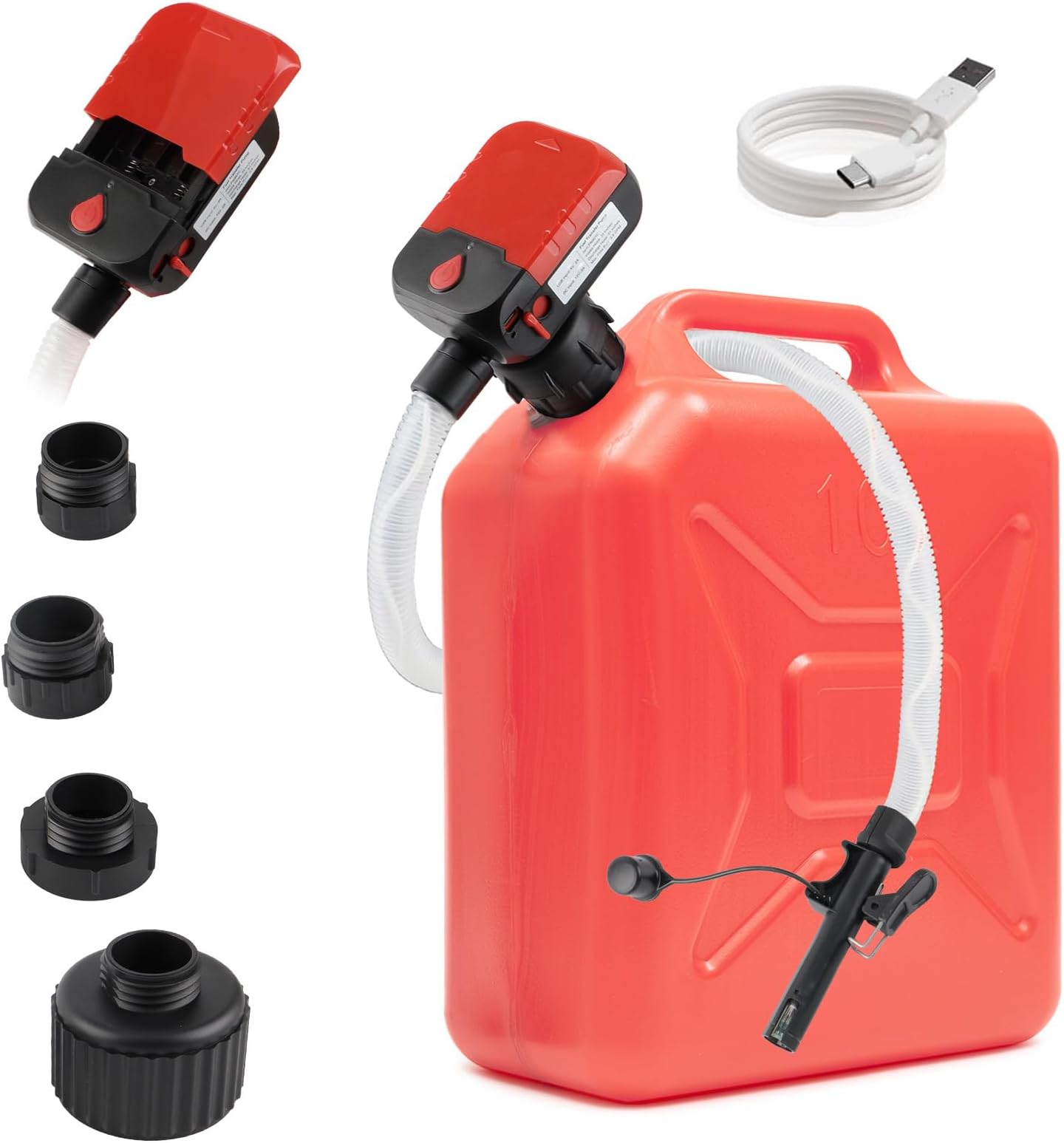 Fuel Transfer Pump with Auto-Stop Sensor, Battery or USB Type-C Powered, 3.8 GPM, 51'' Extra Long Hose, 4 Can Adapters, Portable Liquid Pump Upgraded for Gasoline,Diesel Fuel,Water