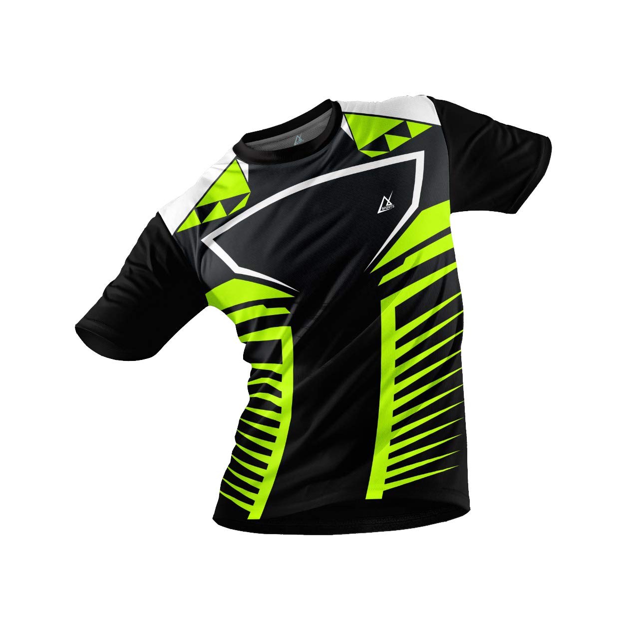 JJ TEESPolyester Half Sleeve Jersey with Round Collar and Digital Print All Over for Men (Color: Black and Neon Green)