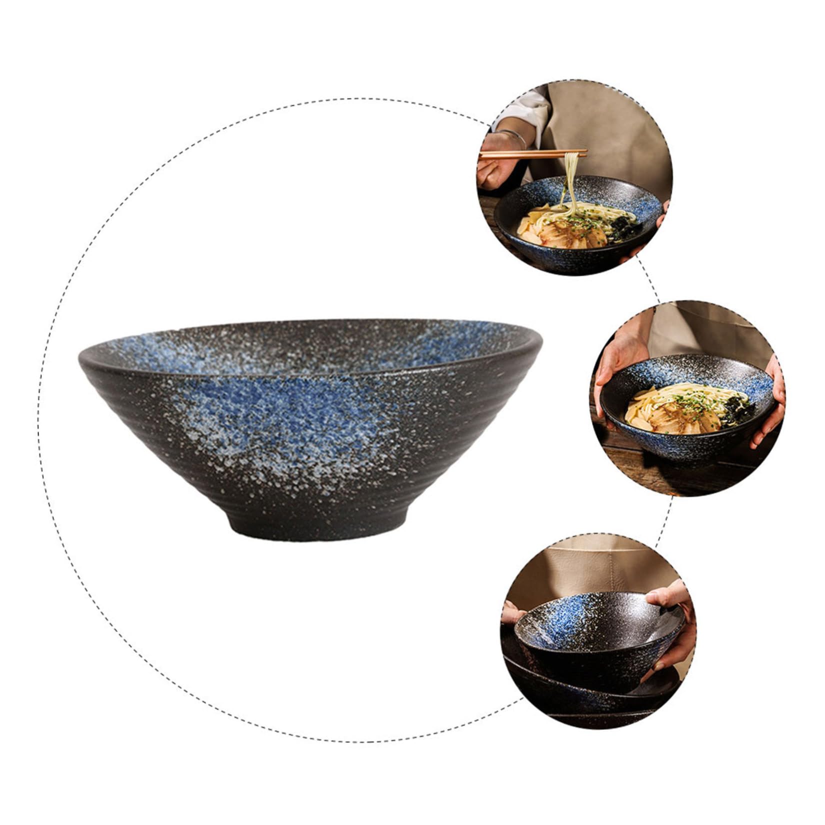 Bol Japonais Céramique pour Ramen Bleu Glacé Bol à Soupe Familial et Élégant pour Nouilles Salades et Plats Asiatiques Vaisselle Maison Facile à Nettoyer