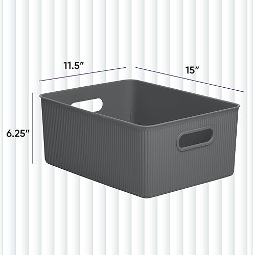 Miniatura 2 de Superio Cestas organizadoras de plástico decorativas para el hogar, grandes grises (paquete de 4) cajas de contenedores para organizar estantes de