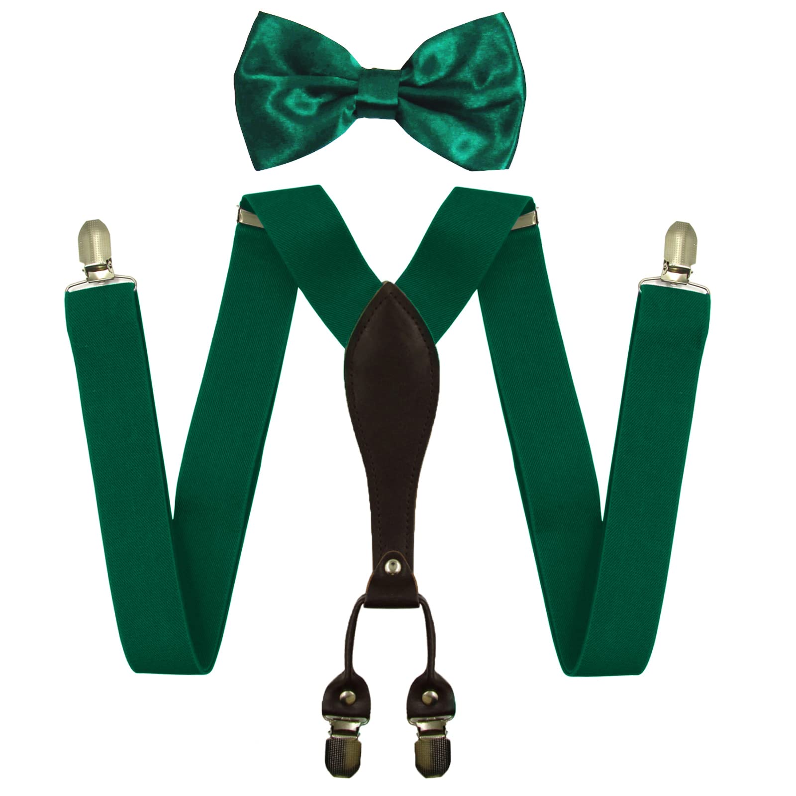 HANERDUN Hosenträger für Herren in Y-Form Elastisch und Verstellbar Breit 3.5cm mit sehr Starken 4 Metall Clip und eine 12 * 6cm Fliege für Männer bis 2m Körpergröße(Erwachsener Stil/Kinder Stil)