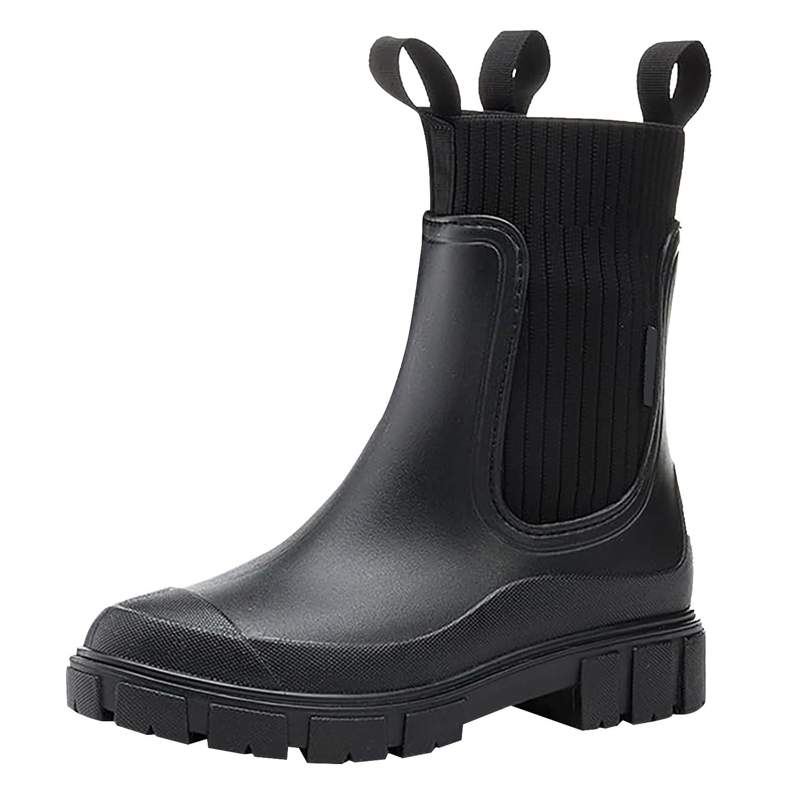 Generisch Botines de media altura para mujer, color negro, ligeros, para camping, pesca, color liso, media bota, viajes, botas de goma
