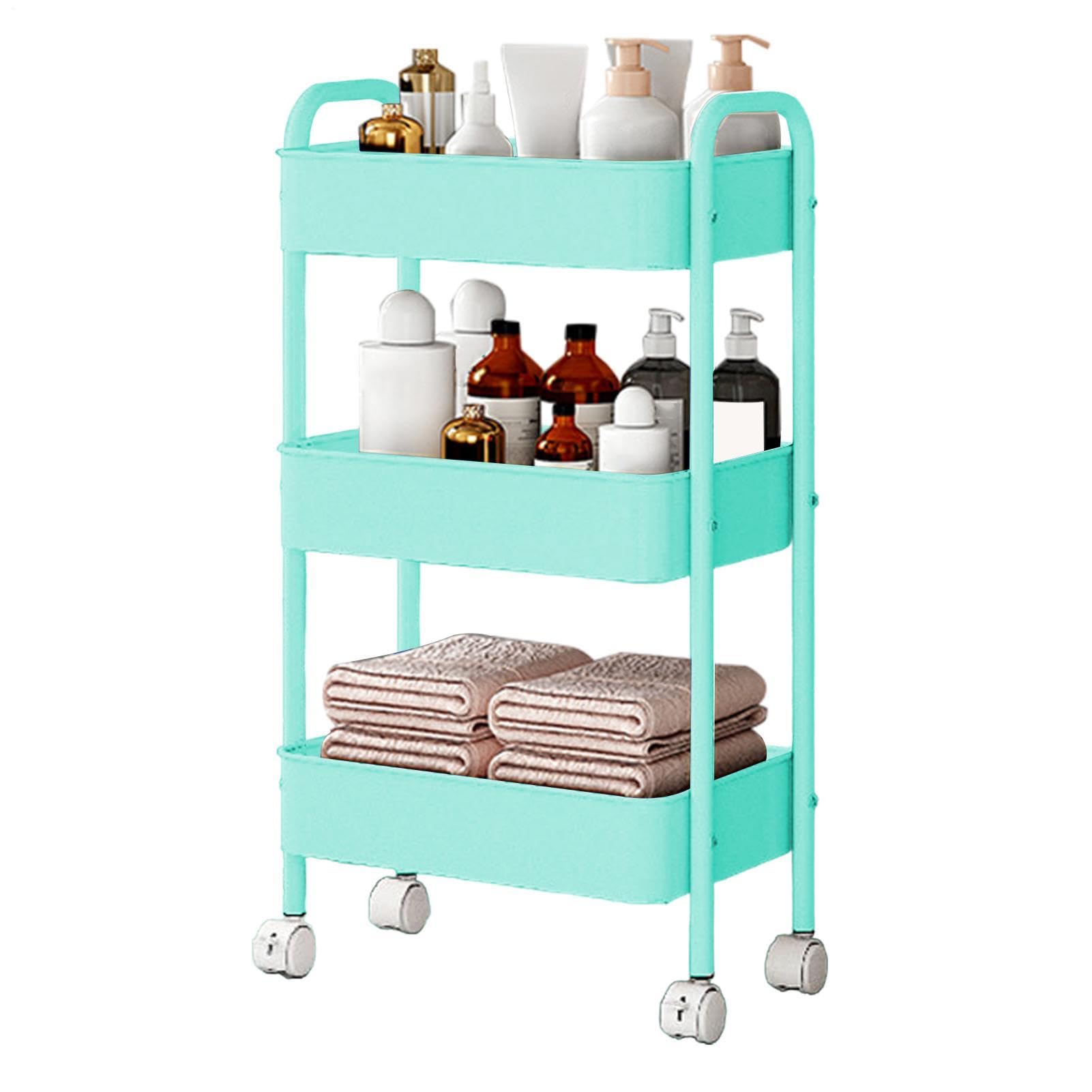 Carrello portaoggetti con ruote, carrello a 3 piani, multifunzionale, mobile | Carrello meccanico a 3 livelli per cucina, camera da letto, bagno