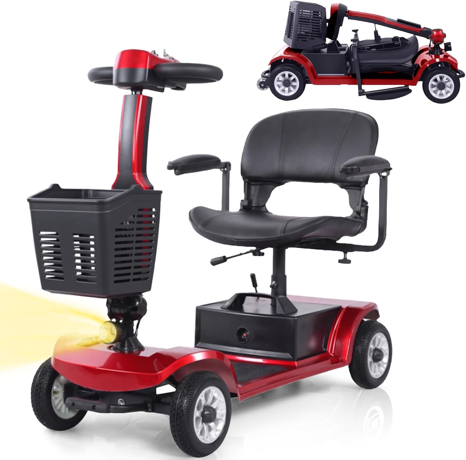 HOBIK 4-Wheel Foldable Electric Mobility Scooter for Adults & Seniors - 12.4 Mile Range, 4.9 MPH, 330 lbs Capacity, Red