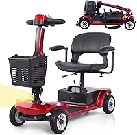 HOBIK 4-Wheel Foldable Electric Mobility Scooter for Adults & Seniors - 12.4 Mile Range, 4.9 MPH, 330 lbs Capacity, Red