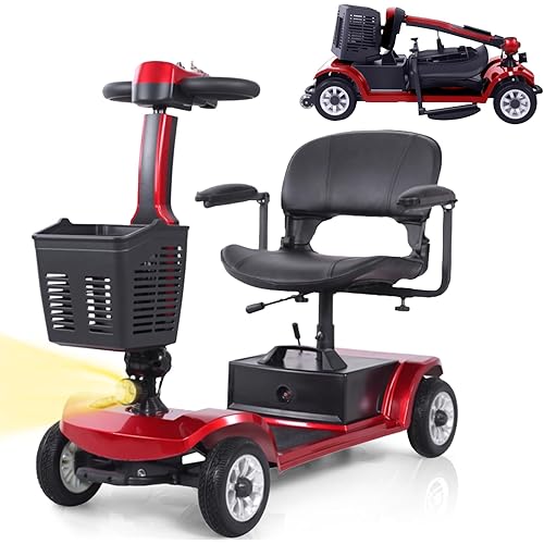 Electric Mobility Scooter for Adults and Seniors,24V/12A Battery Long Rang 4.9MPH Foldable Wheelchair,Compact Heavy Duty Mobile for Travel, Adults, Elderly,with LED Headlights and Basket