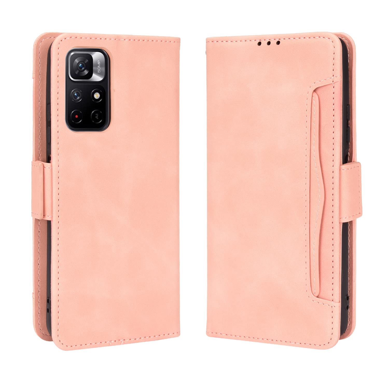 NEINEI Case for Xiaomi Poco M4 Pro 5G,Premium Leather Wallet Flip Cover with Credit Card Pocket,Kickstand,Magnetic Closure,Folio Book Style Shockproof Phone Protective Case,Pink