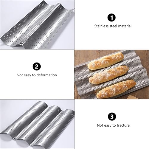 Miniatura 8 de Cabilock Molde para hornear pan francés, 2 piezas, bandeja de horno perforada antiadherente, bandeja para hornear pan, bandeja para baguette