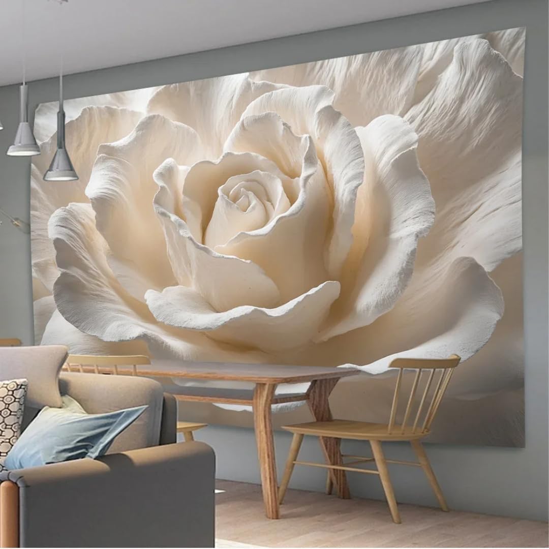 Papier peint mural 3D salon chambre roses blanches deco