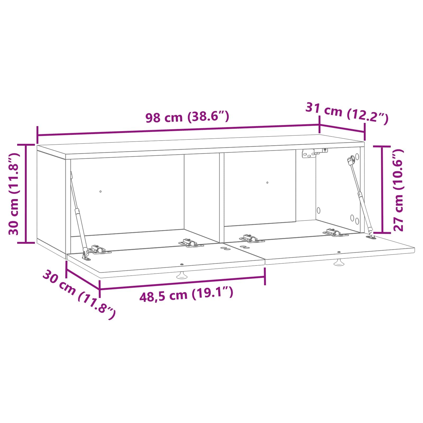 Wandmontierter TV-Schrank Betongrau 98 x 31 x 30 cm Lowboard Schwebend aus Holzwerkstoff Modernes TV-Board Hängeboard mit 2 Türen für Wohnzimmer Media Center Fernsehtisch