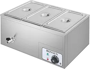 ROVSUN 21QT Electric Commercial Food Warmer, 3-Pan Steam Table 6.9 QT/Pan Stainless Steel Bain Marie Buffet Countertop with Temperature Control & Lid for Parties, Catering, Restaurants 110V