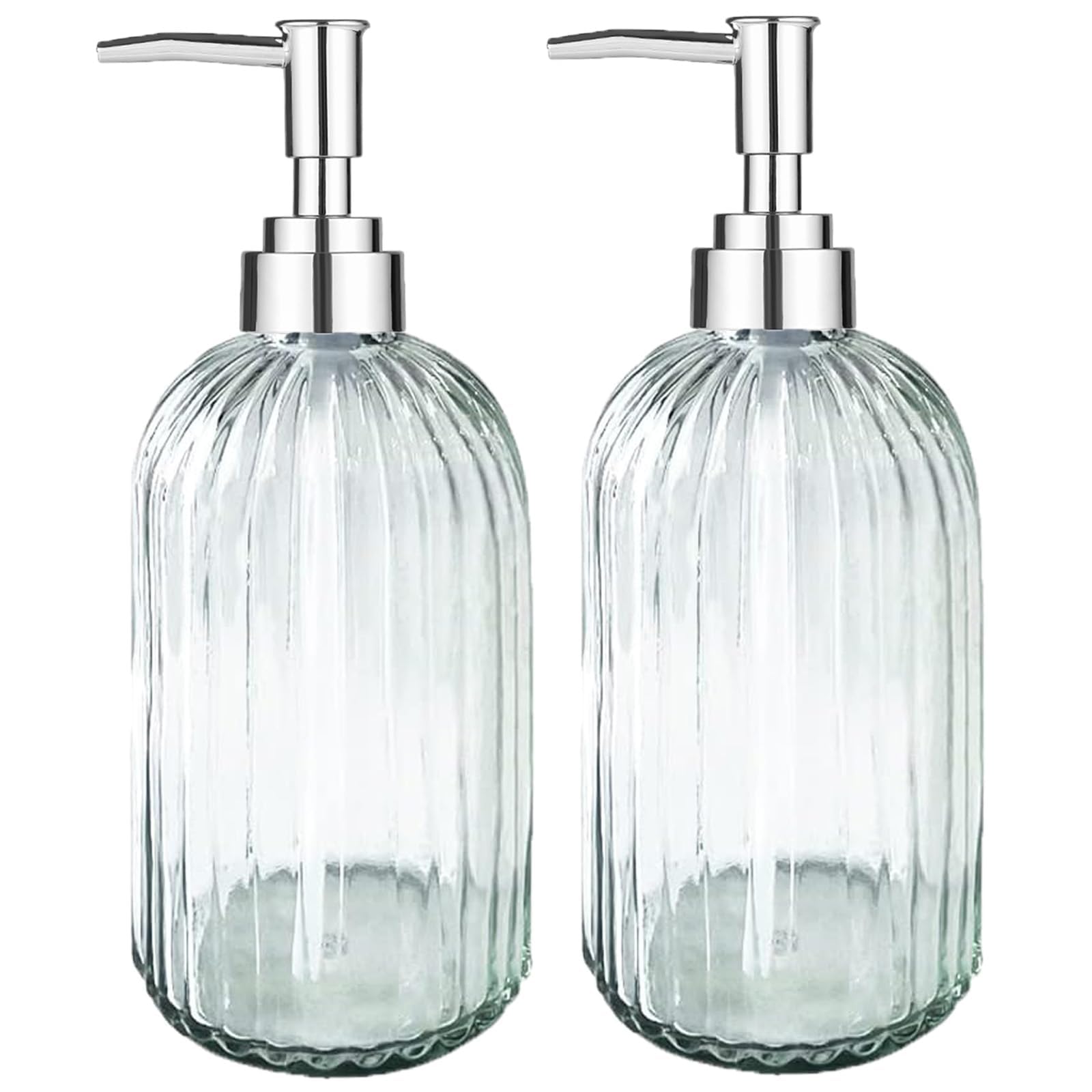 VAKOWOO 2 Pack Glass Soap Dispenser with Pump, 400ml/14Oz Liquid Hand Soap Dispenser, Refillable Glass Bottle Hand Dish Soap Jar Dispensers for Bathroom, Countertop, Kitchen, Laundry Room, Transparent