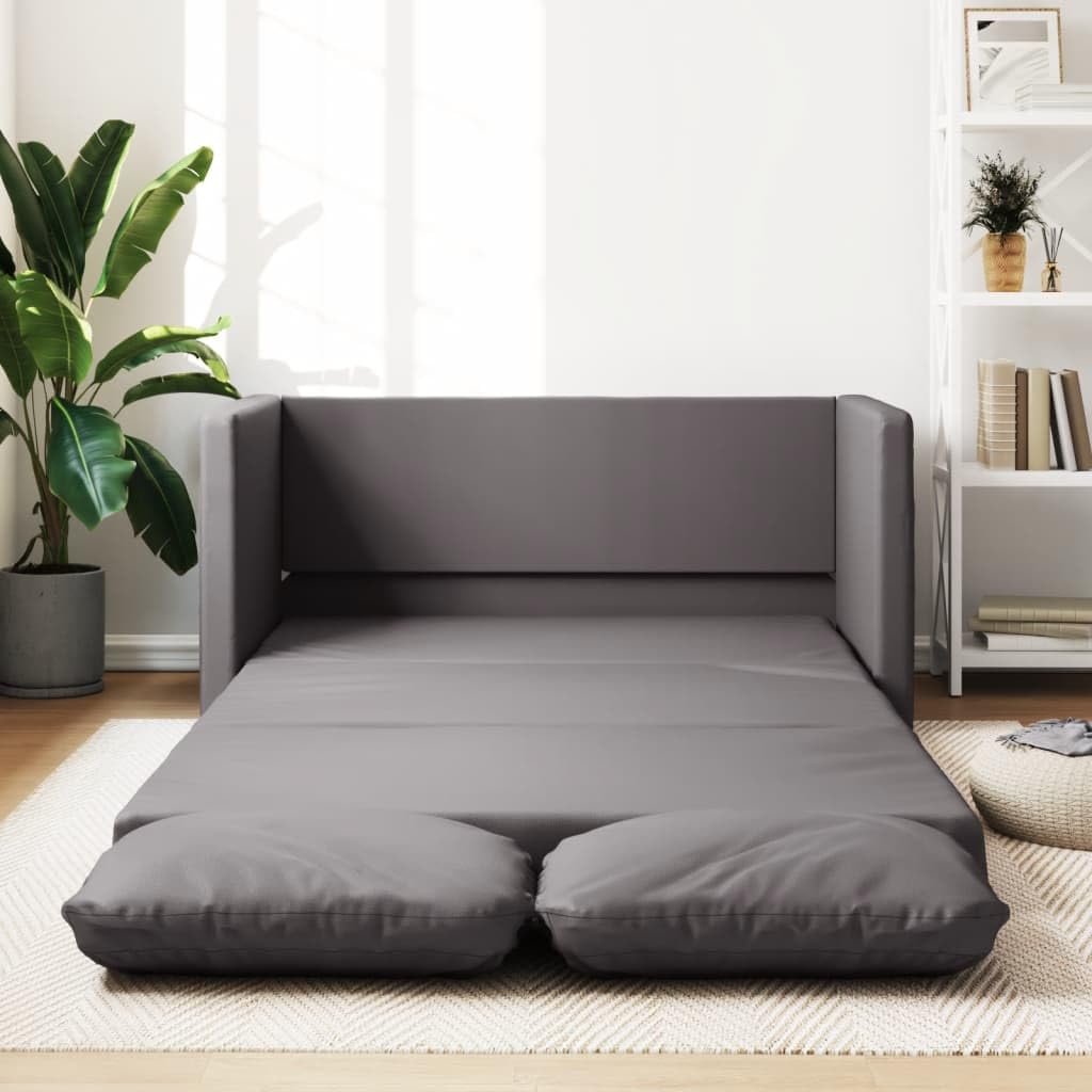 Sofa podłogowa z funkcją spania, szara, 112 x 174 x 55 cm, sztuczna skóra, składana, do salonu i małych pomieszczeń