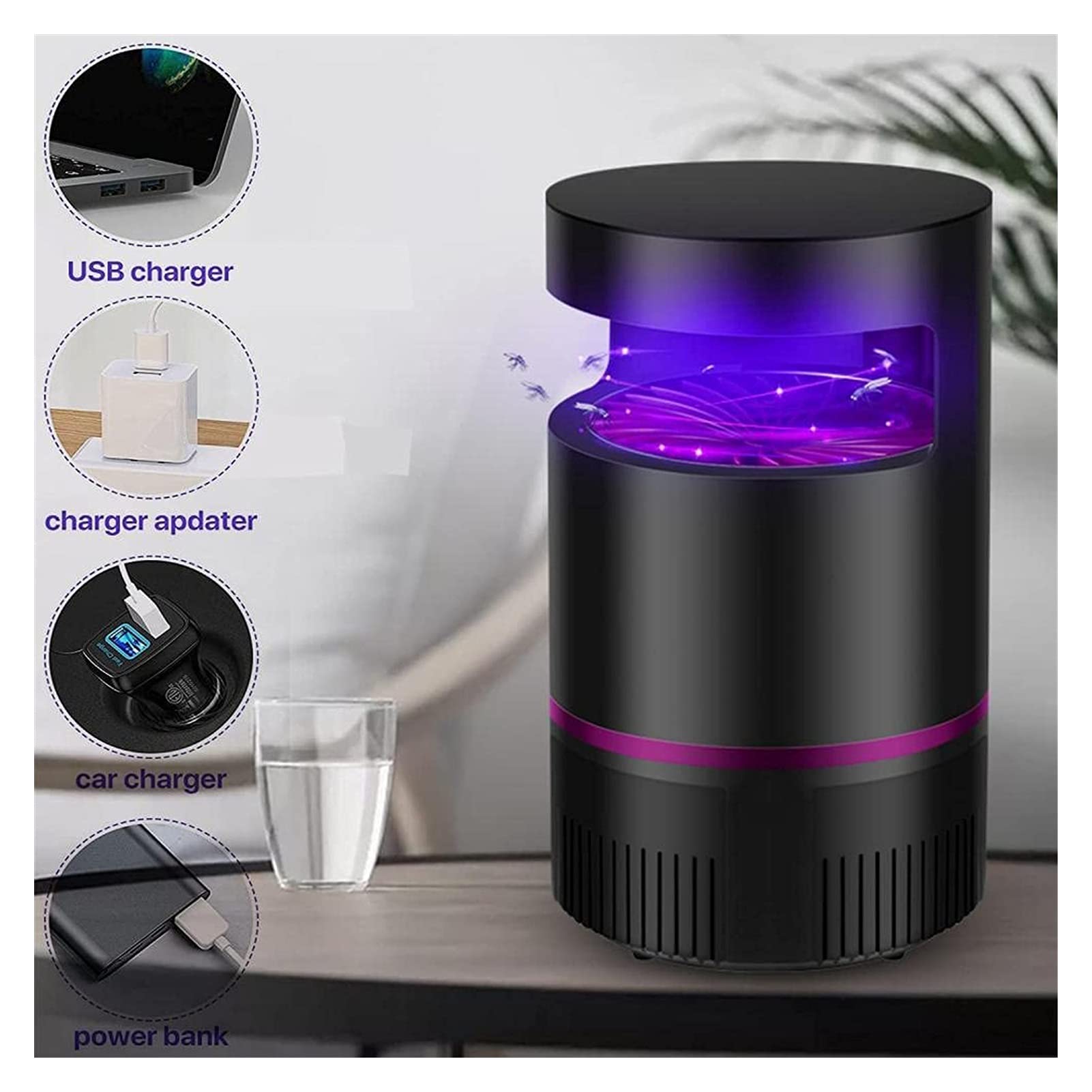 Pułapka na komary, USB, elektroniczna lampa na komary, lampa UV, fizyczna lampa owadobójcza, przenośna, do sypialni, biura, ogrodu, na kemping, ochrona przed owadami