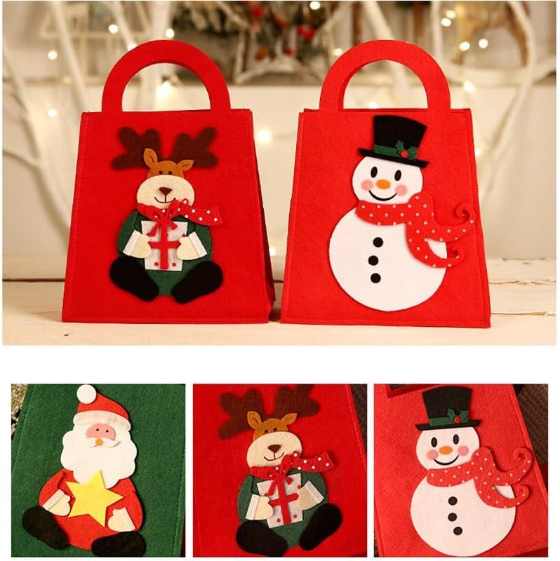 MODADA Gift Bags 5Pcs Christmas Candy Bag Old Man Snowman Apple Tote Bag Christmas Favor Festive Party Non Woven Gift Bag (Color : C, Size : 5PCS_20X8X27.5CM)