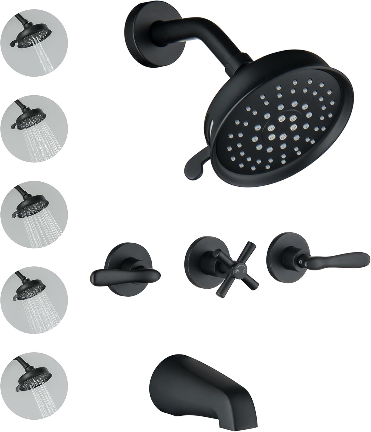 3 Handle Shower Faucet Set with Tub Spout Matte Black Three Handle Tub Shower and Faucet Set 3 Knob Shower Tub Faucet