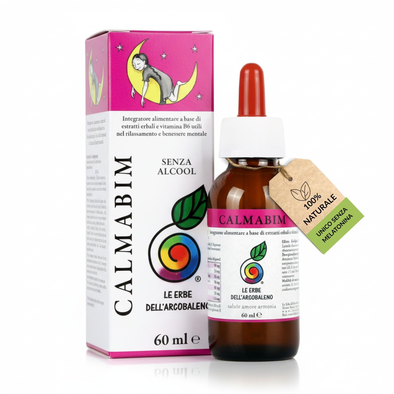 CalmaBim Gocce Per Dormire Bambini | Rilassamento Naturale Senza Melatonina Bambini | Favorisce un Sonno Tranquillo e Sereno | Passiflora, Camomilla, Vitamina B6 | Gusto Fruttato | Made in Italy 60 ml